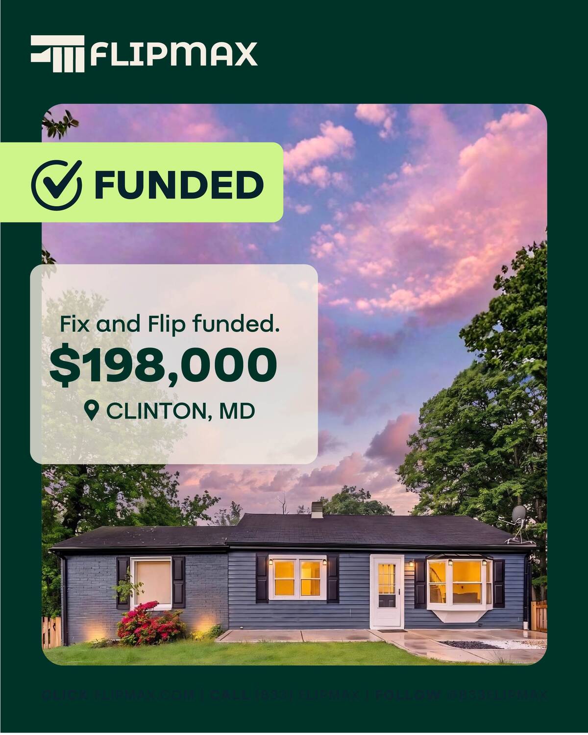 Front exterior of a single-family fix-and-flip investment property in Clinton, Maryland